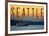 Seattle, Washington - Ferry and Orange Sunset-Lantern Press-Framed Art Print