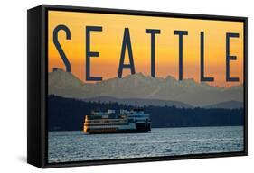 Seattle, Washington - Ferry and Orange Sunset-Lantern Press-Framed Stretched Canvas