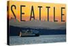 Seattle, Washington - Ferry and Orange Sunset-Lantern Press-Stretched Canvas