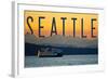 Seattle, Washington - Ferry and Orange Sunset-Lantern Press-Framed Art Print