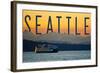 Seattle, Washington - Ferry and Orange Sunset-Lantern Press-Framed Art Print