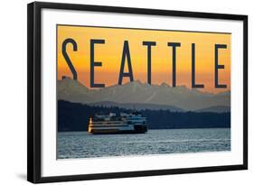 Seattle, Washington - Ferry and Orange Sunset-Lantern Press-Framed Art Print