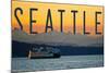Seattle, Washington - Ferry and Orange Sunset-Lantern Press-Mounted Art Print