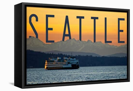 Seattle, Washington - Ferry and Orange Sunset-Lantern Press-Framed Stretched Canvas