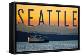 Seattle, Washington - Ferry and Orange Sunset-Lantern Press-Framed Stretched Canvas