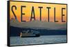 Seattle, Washington - Ferry and Orange Sunset-Lantern Press-Framed Stretched Canvas