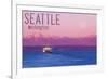 Seattle, Washington - Ferry and Purple Sunset-Lantern Press-Framed Premium Giclee Print