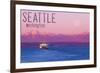 Seattle, Washington - Ferry and Purple Sunset-Lantern Press-Framed Premium Giclee Print