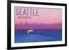 Seattle, Washington - Ferry and Purple Sunset-Lantern Press-Framed Art Print