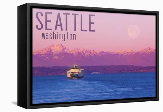 Seattle, Washington - Ferry and Purple Sunset-Lantern Press-Framed Stretched Canvas