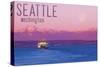 Seattle, Washington - Ferry and Purple Sunset-Lantern Press-Stretched Canvas
