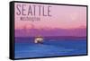 Seattle, Washington - Ferry and Purple Sunset-Lantern Press-Framed Stretched Canvas