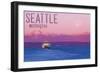 Seattle, Washington - Ferry and Purple Sunset-Lantern Press-Framed Art Print