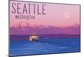 Seattle, Washington - Ferry and Purple Sunset-Lantern Press-Mounted Art Print