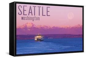 Seattle, Washington - Ferry and Purple Sunset-Lantern Press-Framed Stretched Canvas