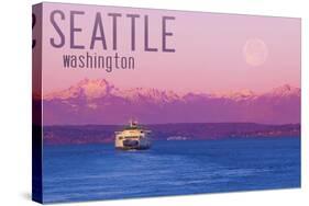 Seattle, Washington - Ferry and Purple Sunset-Lantern Press-Stretched Canvas