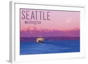 Seattle, Washington - Ferry and Purple Sunset-Lantern Press-Framed Art Print