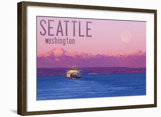 Seattle, Washington - Ferry and Purple Sunset-Lantern Press-Framed Art Print