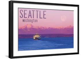 Seattle, Washington - Ferry and Purple Sunset-Lantern Press-Framed Art Print