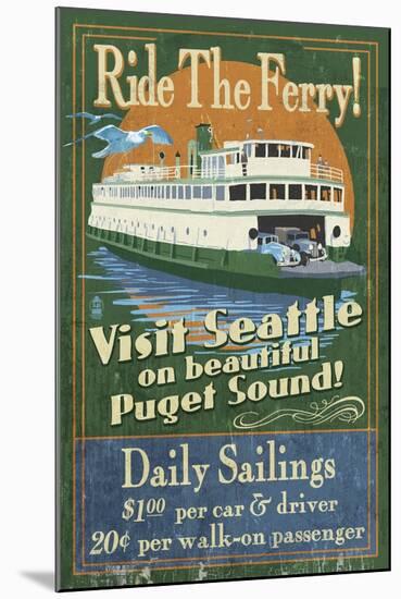 Seattle, Washington - Ferry-Lantern Press-Mounted Art Print