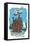 Seattle, Washington - Lake Union - Cartoon Icon-Lantern Press-Framed Stretched Canvas