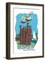 Seattle, Washington - Lake Union - Cartoon Icon-Lantern Press-Framed Art Print