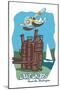 Seattle, Washington - Lake Union - Cartoon Icon-Lantern Press-Mounted Art Print