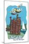 Seattle, Washington - Lake Union - Cartoon Icon-Lantern Press-Mounted Art Print