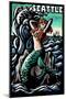 Seattle, Washington - Mermaid - Scratchboard-Lantern Press-Mounted Art Print