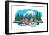 Seattle, Washington - Mt. Rainier - Cartoon Icon-Lantern Press-Framed Art Print