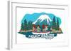 Seattle, Washington - Mt. Rainier - Cartoon Icon-Lantern Press-Framed Art Print