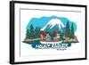 Seattle, Washington - Mt. Rainier - Cartoon Icon-Lantern Press-Framed Art Print