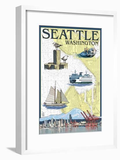 Seattle, Washington - Nautical Chart-Lantern Press-Framed Art Print