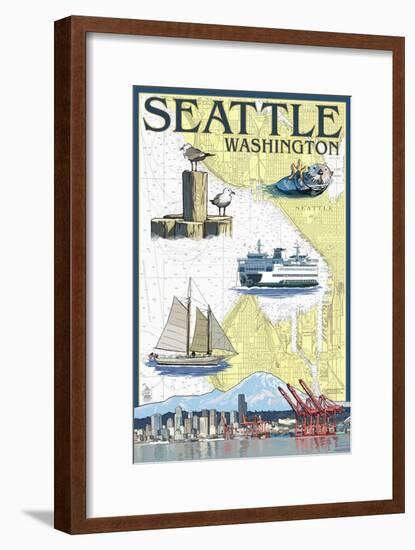 Seattle, Washington - Nautical Chart-Lantern Press-Framed Art Print