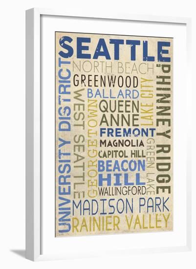 Seattle, Washington - Neighborhoods Typography-Lantern Press-Framed Art Print