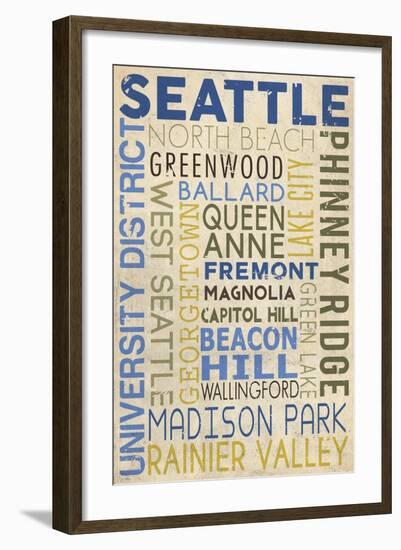 Seattle, Washington - Neighborhoods Typography-Lantern Press-Framed Art Print