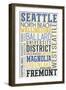 Seattle, Washington - Neighborhoods Typography-Lantern Press-Framed Art Print