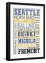 Seattle, Washington - Neighborhoods Typography-Lantern Press-Framed Art Print