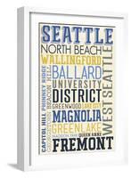 Seattle, Washington - Neighborhoods Typography-Lantern Press-Framed Art Print