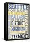 Seattle, Washington - Neighborhoods Typography-Lantern Press-Framed Stretched Canvas