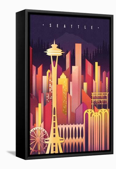 Seattle, Washington - Neon Skyline - Lantern Press Artwork-Lantern Press-Framed Stretched Canvas