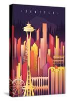 Seattle, Washington - Neon Skyline - Lantern Press Artwork-Lantern Press-Stretched Canvas