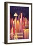 Seattle, Washington - Neon Skyline - Lantern Press Artwork-Lantern Press-Framed Art Print