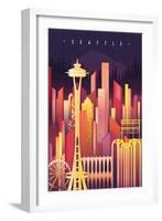 Seattle, Washington - Neon Skyline - Lantern Press Artwork-Lantern Press-Framed Art Print