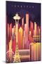 Seattle, Washington - Neon Skyline - Lantern Press Artwork-Lantern Press-Mounted Art Print