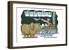 Seattle, Washington - Pike Place Market - Cartoon Icon-Lantern Press-Framed Art Print