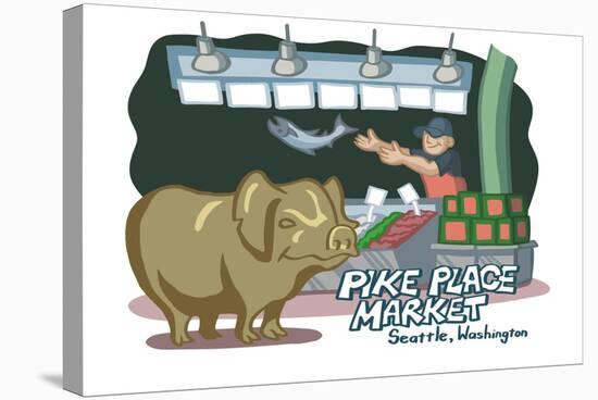 Seattle, Washington - Pike Place Market - Cartoon Icon-Lantern Press-Stretched Canvas