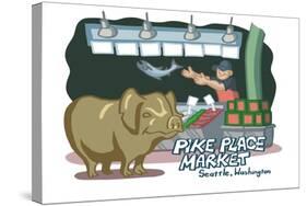 Seattle, Washington - Pike Place Market - Cartoon Icon-Lantern Press-Stretched Canvas