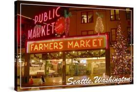 Seattle, Washington - Pike Place Market Christmas-Lantern Press-Stretched Canvas