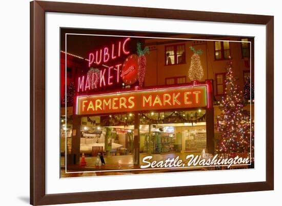 Seattle, Washington - Pike Place Market Christmas-Lantern Press-Framed Art Print